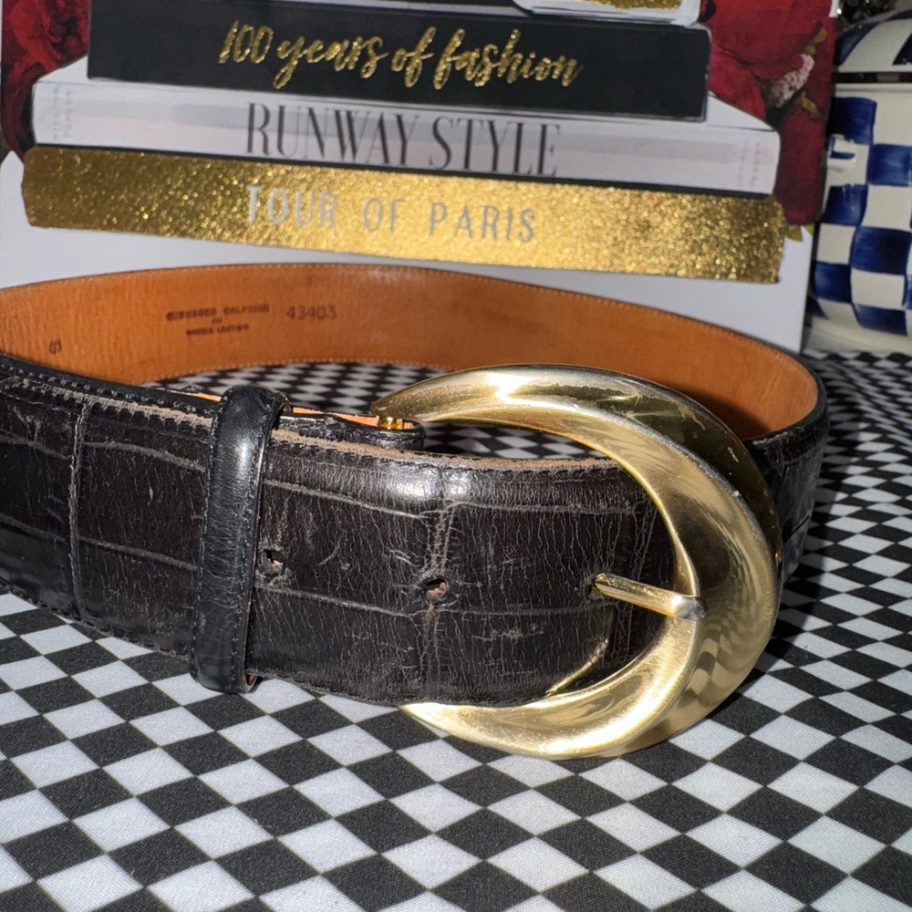 Saddle Leather Croc Embossed Calfskin Belt